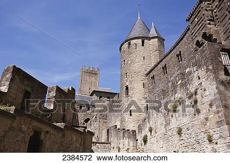 Stock Image - Castle and ramparts of the double-walled castle; Carcassonne, Languedoc-Rousillion, France. Fotosearch