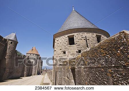 Stock Photo - Castle and ramparts of the double-walled castle; Carcassonne, Languedoc-Rousillion, France. Fotosearch