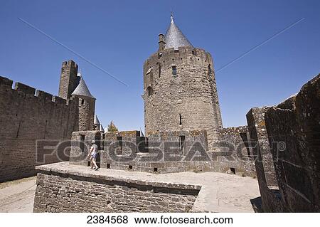 Stock Photo - Castle and ramparts of the double-walled castle; Carcassonne, Languedoc-Rousillion, France. Fotosearch