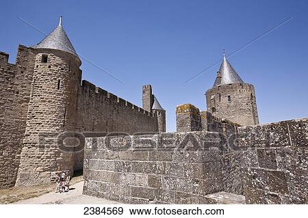 Stock Photo - Castle and ramparts of the double-walled castle; Carcassonne, Languedoc-Rousillion, France. Fotosearch