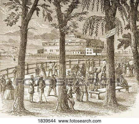 Picture - Castle Garden And Battery Park New York In 1870S. From American Pictures Drawn With Pen And Pencil By Rev Samuel Manning Circa 1880. Fotosearch
