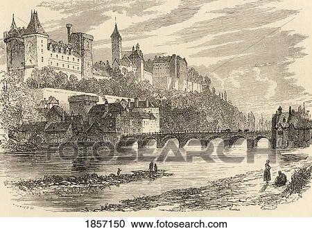 Stock Image - Castle Of Pau Spain From The Book Spanish Pictures By The Rev Samuel Manning Published 1870. Fotosearch