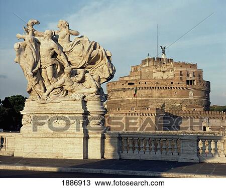 Stock Image - Castle Sant Angelo And Sculpture On Bridge. Fotosearch