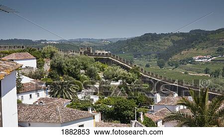 Stock Image - Castle Walls; Obidos, Portugal. Fotosearch