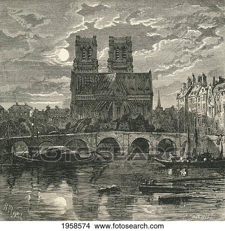 Picture - Cathedral Of Notre Dame, Paris, France In The 19Th Century. From French Pictures By The Rev. Samuel G. Green, Published 1878.. Fotosearch