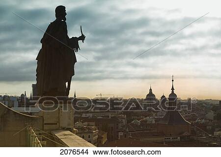 Cathedral Of Our Lady Of Almudena With Statue Of Apostle On Base Of Dome By Luis A. Sanguino; Madrid Spain View Large Photo Image Picture - Cathedral Of Our Lady Of Almudena With Statue Of Apostle On Base Of Dome By Luis A. Sanguino; Madrid Spain. Fotosearch