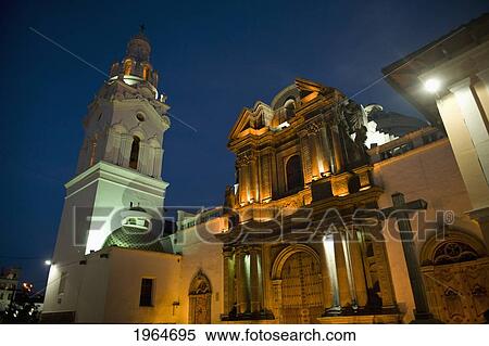 Cathedral Of Quito Illuminated At Night; Quito Equador View Large Photo Image Stock Photography - Cathedral Of Quito Illuminated At Night; Quito Equador. Fotosearch