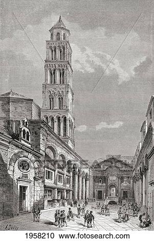 Stock Image - Cathedral Of St. Domnius In Cathedral Square, Split, Croatia In The 19Th Century. From El Mundo En La Mano, Published 1878.. Fotosearch