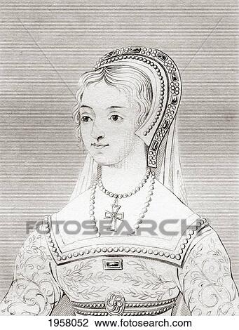 Stock Image - Catherine Parr, 1512 - 1548. Sixth Wife And Queen Consort Of King Henry Viii Of England. From The Historic Gallery Of Portraits And Paintings, Published 1808.. Fotosearch