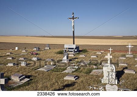 Stock Photograph - Catholic Cemetery; Saskatchewan, Canada. Fotosearch
