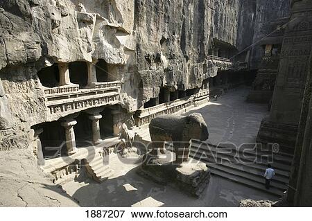 Stock Photo - Cave Temples Of Ellora, High Angle View. Fotosearch