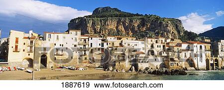 Stock Photo - Cefalu Harbour And La Roca Behind. Fotosearch