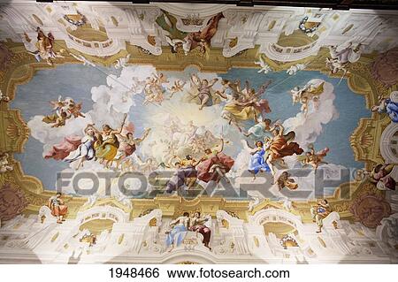 Stock Photograph - Ceiling fresco by Paul Troge in the Library of Stift Melk Benedictine Monastery, Lower Austria, Austria. Fotosearch