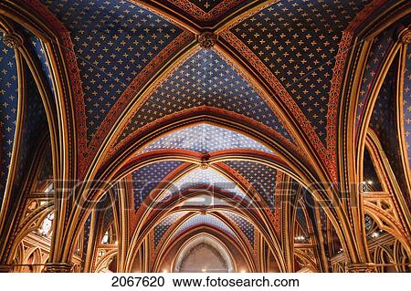 Stock Image - Ceiling Of The Lower Chapel Of La Sainte-Chapelle, Paris, France. Fotosearch