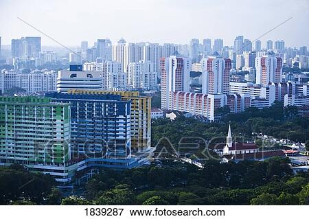 Stock Photo - Central Business District, Cityscape, Aerial View; Singapore, Singapore City, Asia. Fotosearch