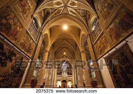 Stock Photography - Central Nave Of The Cathedral Of The Blessed Virgin (Notre Dame Cathedral), Luxembourg. Fotosearch
