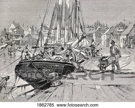 Stock Photography - Central Wharf Provincetown Cape Cod Massachusetts United States Of America From The Book The Century Illustrated Monthly Magazine May To October 1883. Fotosearch