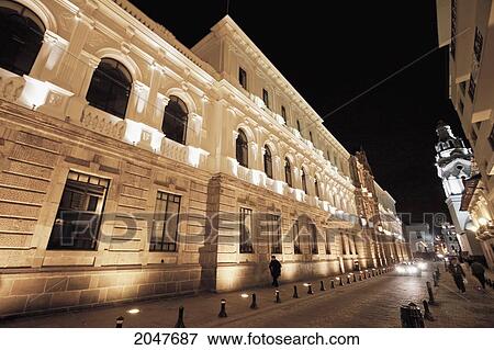 Stock Photo - Centro Cultural Metropolitano On Garcia Moreno Street At Night, Quito, Pichincha, Ecuador. Fotosearch