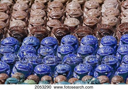 Stock Image - Ceramic Scarabs For Sale In The Village Of Nag Gharb Siheil, Aswan, Egypt. Fotosearch