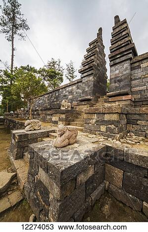 Stock Image - Ceremonial gate at Candi Cetho, a Javanese-Hindu temple located on the western slope of Mount Lawu, Central Java, Indonesia. Fotosearch