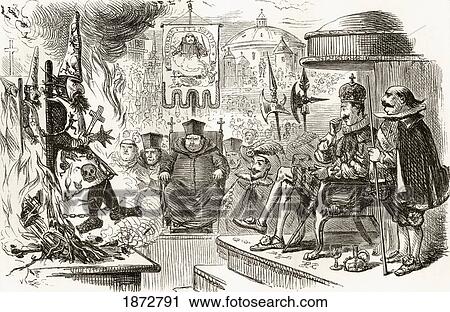 Stock Image - Chained To The Stake. Illustration By J. Leech To The Poem The Auto Da F?, A Legend Of Spain. From The Book The Ingoldsby Legends Or Mirth And Marvels By Thomas Ingoldsby, Published 1865.. Fotosearch