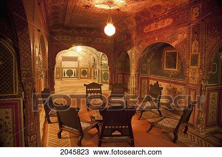 Stock Image - Chair Arranged At Samode Palace, Samode, Rajasthan, India. Fotosearch