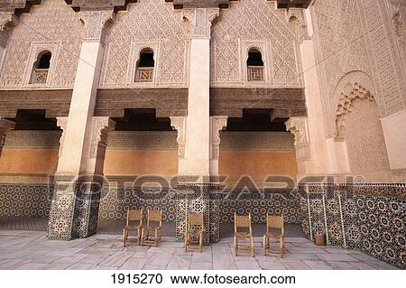 Chairs By Wall Of Ben Youssef Madrassa View Large Photo Image Stock Image - Chairs By Wall Of Ben Youssef Madrassa. Fotosearch