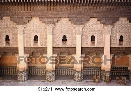 Chairs By Wall Of Ben Youssef Madrassa View Large Photo Image Stock Image - Chairs By Wall Of Ben Youssef Madrassa. Fotosearch