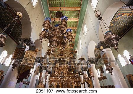 Stock Photo - Chandeliers Inside The Great Basilica Of The Transfiguration (Catholicon Of The Transfiguration) In The Holy Monastery Of St. Catherine At Mount Sinai, South Sinai, Egypt. Fotosearch