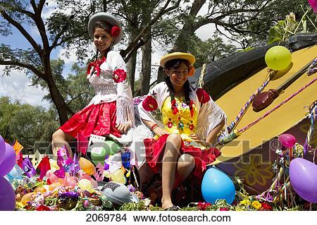 Picture - Chapacas On A Float In The Entrada De Comadritas Parade During The Carnaval Chapaco, Tarija, Bolivia. Fotosearch
