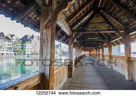 Chapel bridge on Lake Lucerne; Lucerne, Switzerland View Large Photo Image Picture - Chapel bridge on Lake Lucerne; Lucerne, Switzerland. Fotosearch