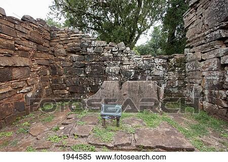 Stock Photography - Chapel in the ruins of the San Ignacio Mini Guarani Jesuit Mission that were cleared from the jungle, San Ignacio, Misiones, Argentina. Fotosearch