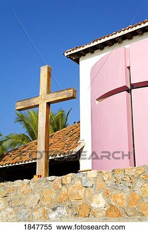 Chapel Of Santa Cruz, Huatulco, Oaxaca State, Mexico; Cross In Front Of Chapel View Large Photo Image Stock Photography - Chapel Of Santa Cruz, Huatulco, Oaxaca State, Mexico; Cross In Front Of Chapel. Fotosearch