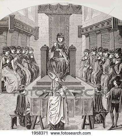 Stock Image - Chapter Of The Order Of The Golden Fleece Held By Charles The Bold. From A 15Th Century Manuscript. From Military And Religious Life In The Middle Ages By Paul Lacroix Published London Circa 1880.. Fotosearch