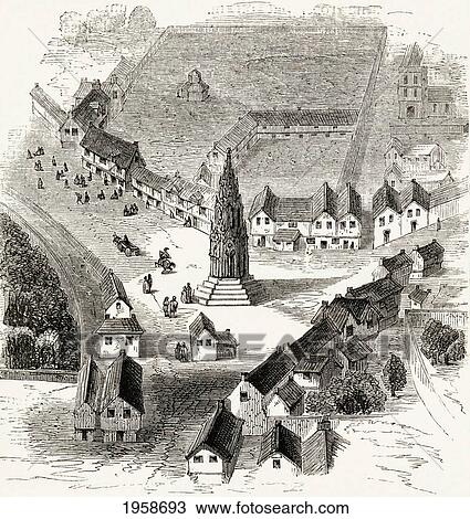 Stock Image - Charing Cross, London, England In The Sixteenth Century. From The Book Of Martyrs By John Foxe, Published C. 1865.. Fotosearch
