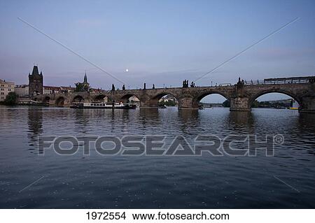 Charles Bridge Over The Vltava River At Dusk, Prague, Czech Republic View Large Photo Image Picture - Charles Bridge Over The Vltava River At Dusk, Prague, Czech Republic. Fotosearch