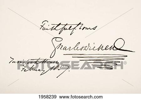 Stock Photo - Charles Dickens, 1812 - 1870. English Novelist. Hand Writing Sample.. Fotosearch