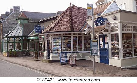 Stock Image - Charming Shops In Lynmouth, Exmoor, United Kingdom. Fotosearch