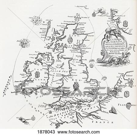 Stock Image - Chart Of The Spanish Armada's Course In 1588. From The Book Short History Of The English People By J. R. Green Published London 1893.. Fotosearch