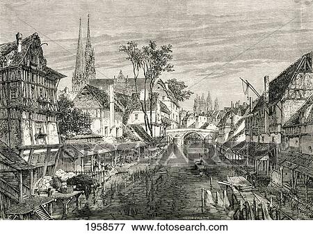 Chartres, France In The 19Th Century. From French Pictures By The Rev. Samuel G. Green, Published 1878. View Large Photo Image Stock Photo - Chartres, France In The 19Th Century. From French Pictures By The Rev. Samuel G. Green, Published 1878.. Fotosearch