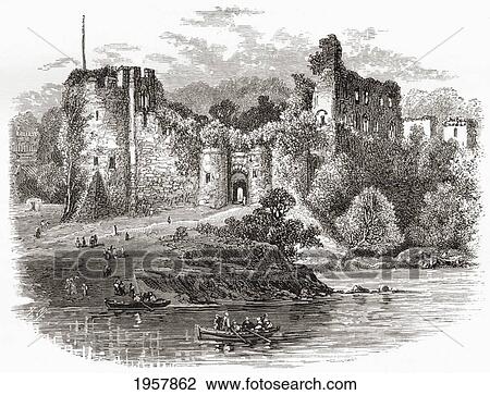 Stock Image - Chepstow Castle, Chepstow, Monmouthshire, Wales, Seen From The River Wye In The Late 19Th Century. From Our Own Country Published 1898.. Fotosearch