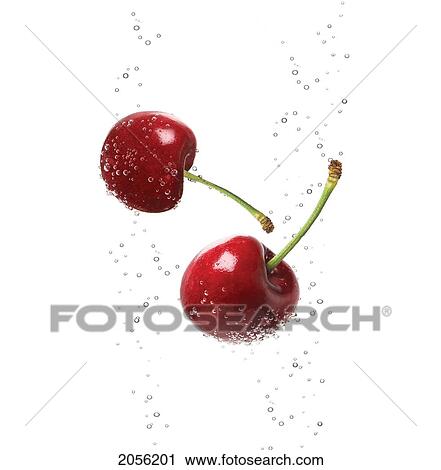 Stock Image - Cherries In Water. Fotosearch