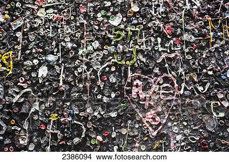 Picture - Chewing gum stuck to a wall; California, United States of America. Fotosearch