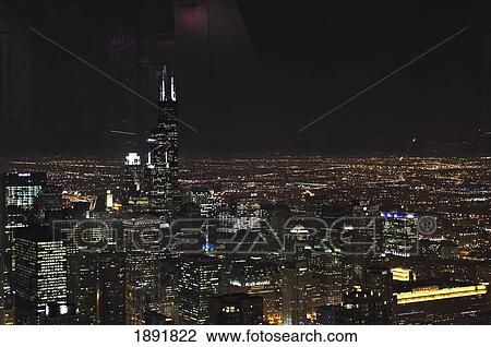 Stock Image - Chicago Cityscape At Night. Fotosearch