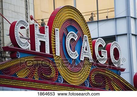 Stock Image - Chicago' Sign, Chicago, Illinois, Usa. Fotosearch