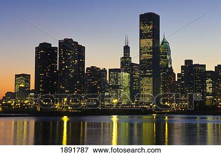 Stock Photo - Chicago Skyline At Night. Fotosearch