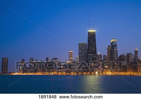 Stock Photo - Chicago Skyscrapers With John Hancock Center At Night. Fotosearch