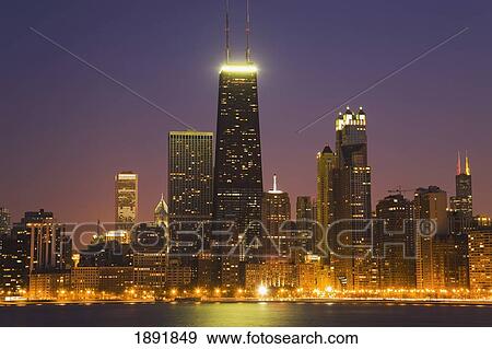 Chicago Skyscrapers With John Hancock Center At Night View Large Photo Image Stock Photo - Chicago Skyscrapers With John Hancock Center At Night. Fotosearch