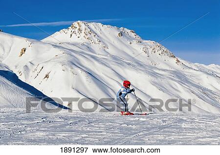 Child Skiing In Mountains View Large Photo Image Stock Photo - Child Skiing In Mountains. Fotosearch
