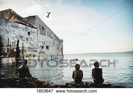 Children Jumping Into Ocean; Salvador, Bahia, Brazil View Large Photo Image Stock Photo - Children Jumping Into Ocean; Salvador, Bahia, Brazil. Fotosearch